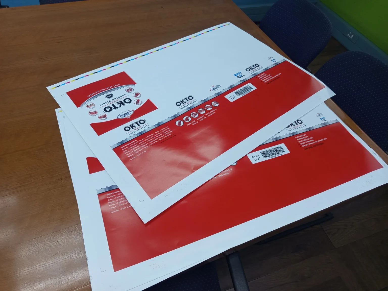 Custom Printed Corrugated Boxes for First Cut – OKTO Premium Bandsaw Blades Full colour printed packaging sheets for First Cut OKTO boxes