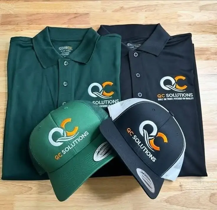 Embroidered corporate polo shirts and branded caps in bulk